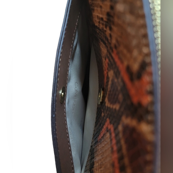 Calvin Klein Hayden Snake Print Leather Tote Double Strap, Walnut NWT From Macys - Picture 9 of 12